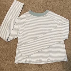 Abercrombie & Fitch | Long-sleeve, Sea Foam Green Pinstriped Crop Top T-Shirt